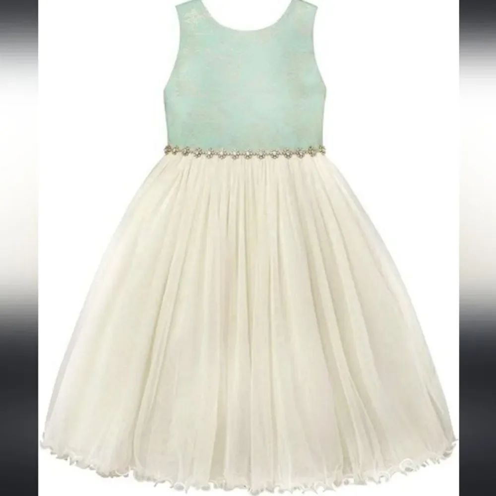American Princess Mint Gold And Ivory Dress for Girl Size 8